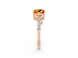 Rose gold Princess Cut Citrine Scattered Round Accent Ring with Prong Setting_29