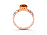 Rose gold Princess Cut Citrine Scattered Round Accent Ring with Prong Setting_30
