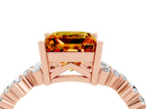 Rose gold Princess Cut Citrine Scattered Round Accent Ring with Prong Setting_31