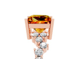 Rose gold Princess Cut Citrine Scattered Round Accent Ring with Prong Setting_32