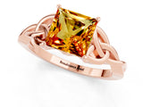 Rose gold Princess Cut Citrine Solitaire Celtic Knot Ring with Four-Prong Setting_13