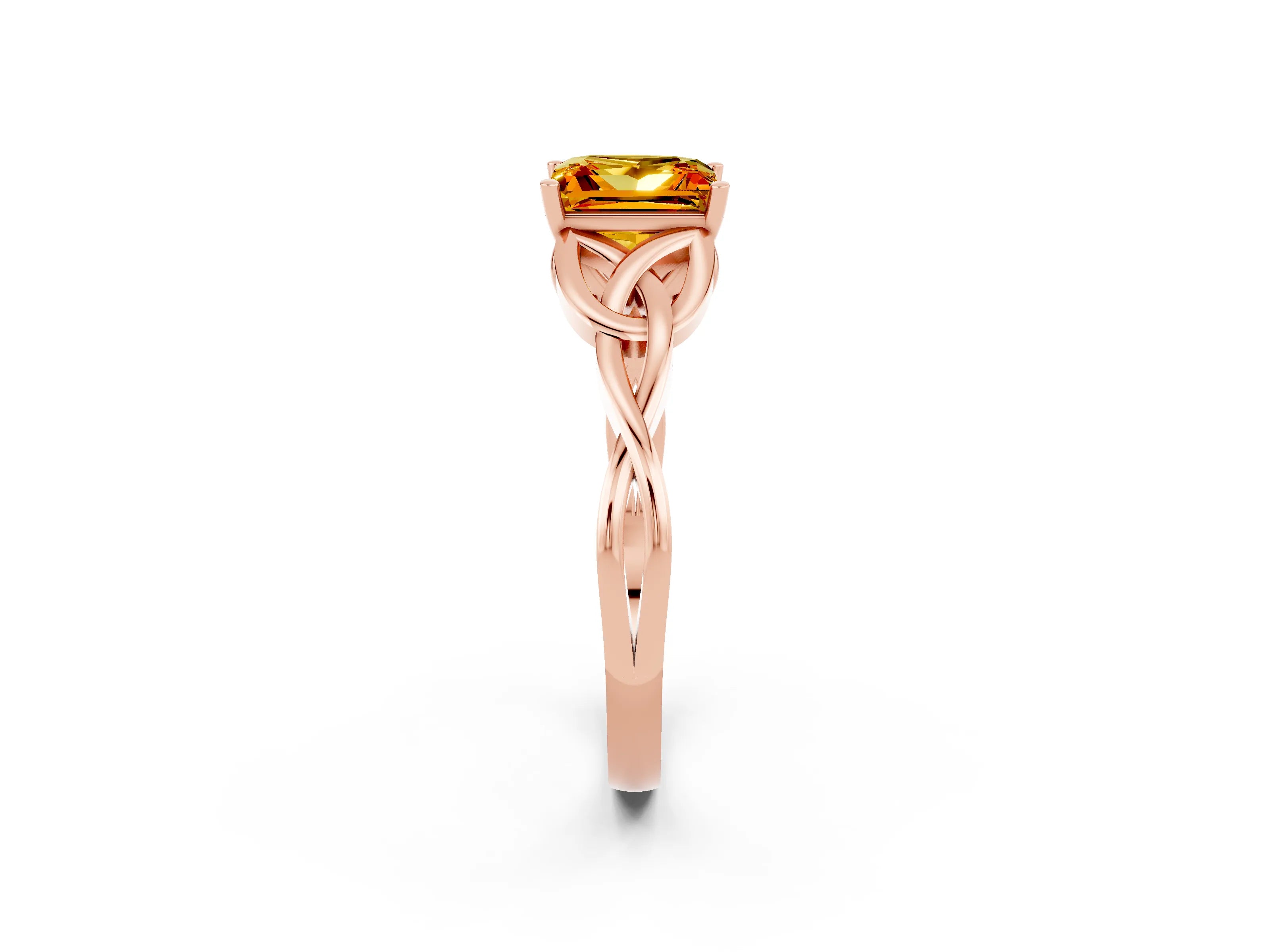 Rose gold Princess Cut Citrine Solitaire Celtic Knot Ring with Four-Prong Setting_14