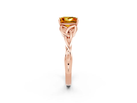 Rose gold Princess Cut Citrine Solitaire Celtic Knot Ring with Four-Prong Setting_14