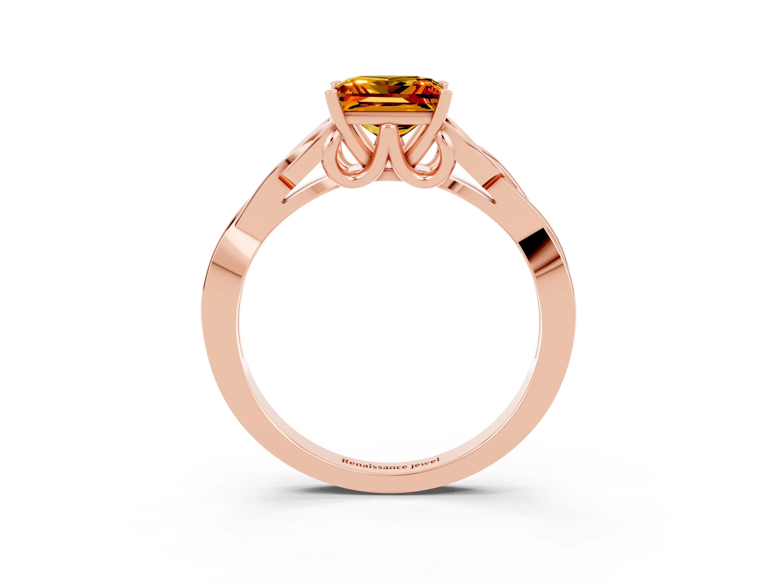 Rose gold Princess Cut Citrine Solitaire Celtic Knot Ring with Four-Prong Setting_15