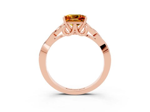 Rose gold Princess Cut Citrine Solitaire Celtic Knot Ring with Four-Prong Setting_15