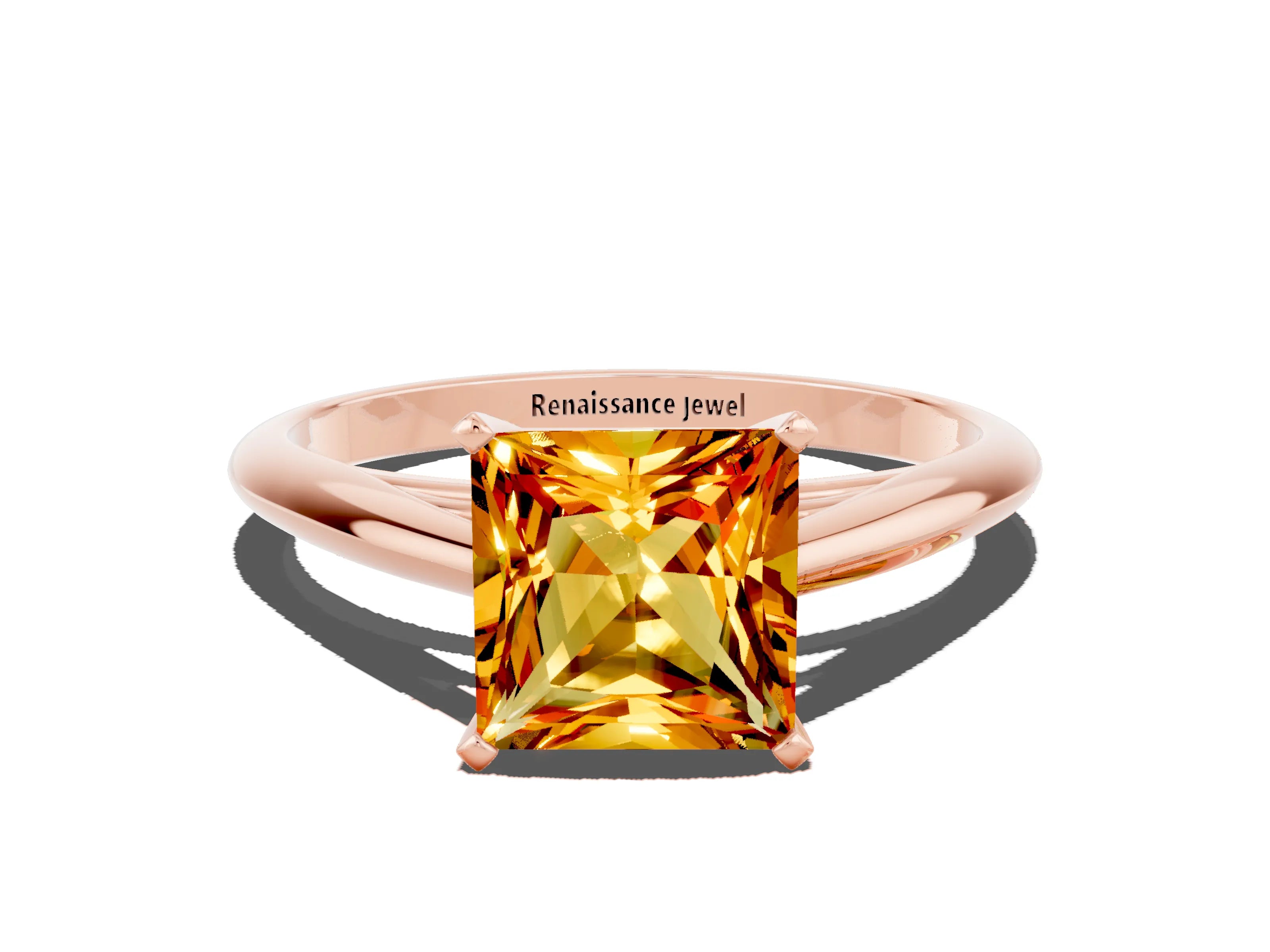 Rose gold Princess Cut Citrine Solitaire Engagement Ring with Cathedral Setting and Four-Prong Mount_12
