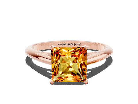 Rose gold Princess Cut Citrine Solitaire Engagement Ring with Cathedral Setting and Four-Prong Mount_12
