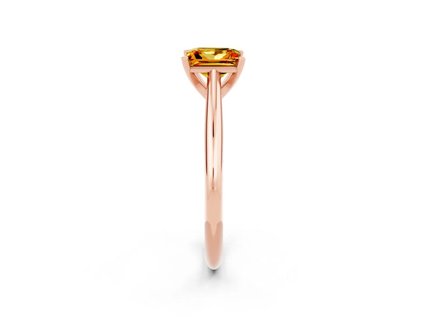 Rose gold Princess Cut Citrine Solitaire Engagement Ring with Cathedral Setting and Four-Prong Mount