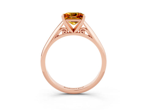 Rose gold Princess Cut Citrine Solitaire Engagement Ring with Cathedral Setting and Four-Prong Mount_15