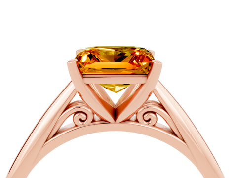 Rose gold Princess Cut Citrine Solitaire Engagement Ring with Cathedral Setting and Four-Prong Mount_16