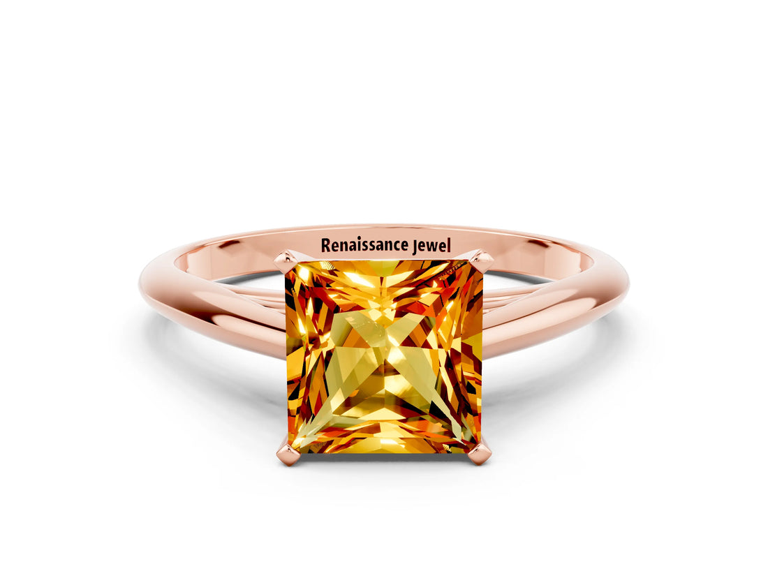 Rose gold Princess Cut Citrine Solitaire Engagement Ring with Cathedral Setting and Four-Prong Mount_18