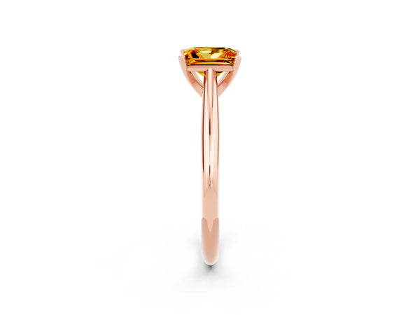Rose gold Princess Cut Citrine Solitaire Engagement Ring with Cathedral Setting and Four-Prong Mount