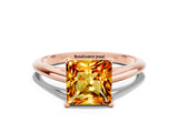Rose gold Princess Cut Citrine Solitaire Engagement Ring with Cathedral Setting and Four-Prong Mount_66