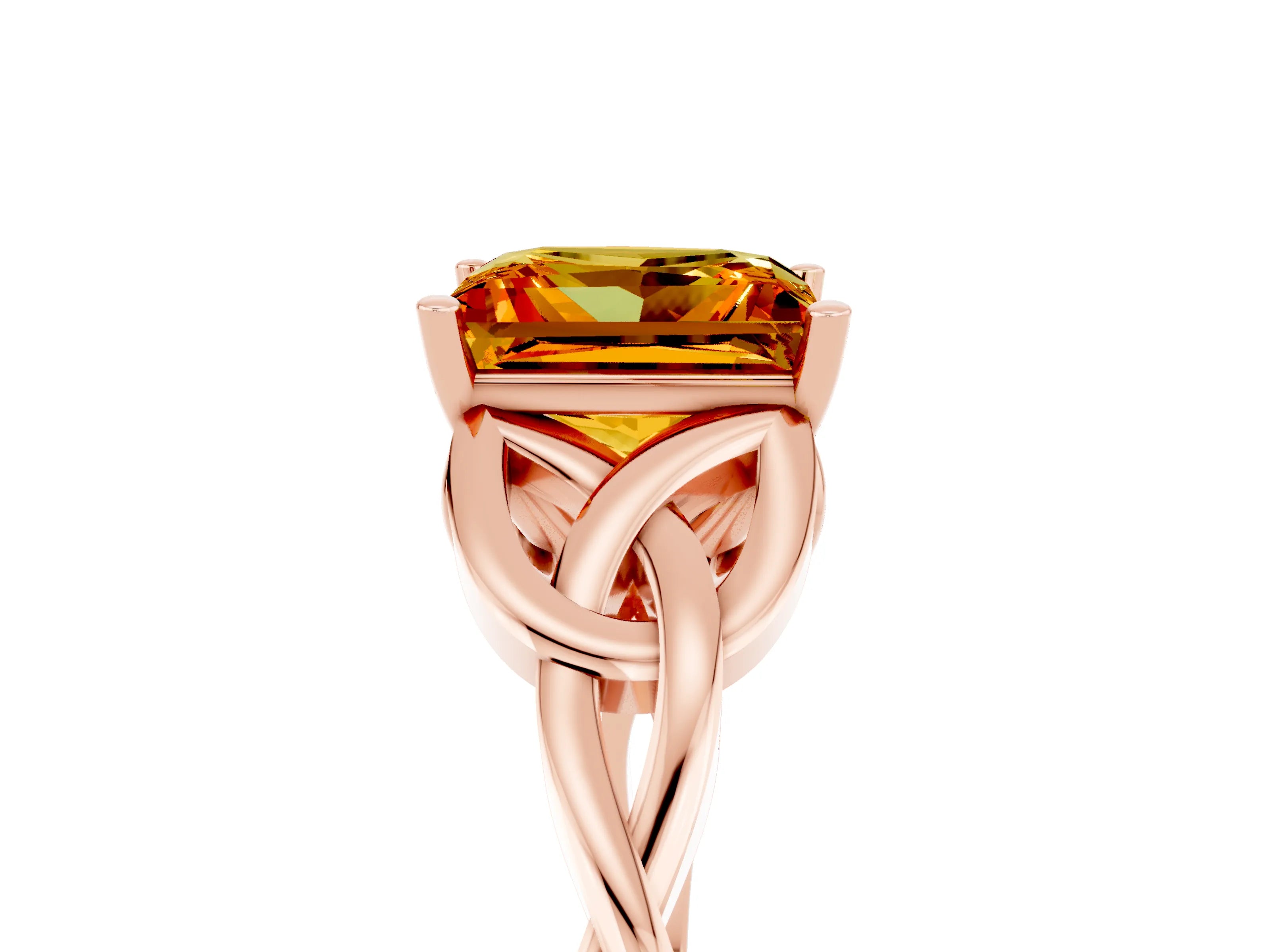 Rose gold Princess Cut Citrine Solitaire Engagement Ring with Celtic Knot Band and Four-Prong Setting_5