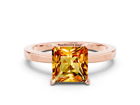Rose gold Princess Cut Citrine Solitaire Engagement Ring with Classic Band and Four-Prong Setting_24