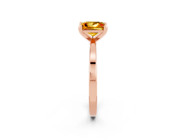 Rose gold Princess Cut Citrine Solitaire Engagement Ring with Classic Band and Four-Prong Setting