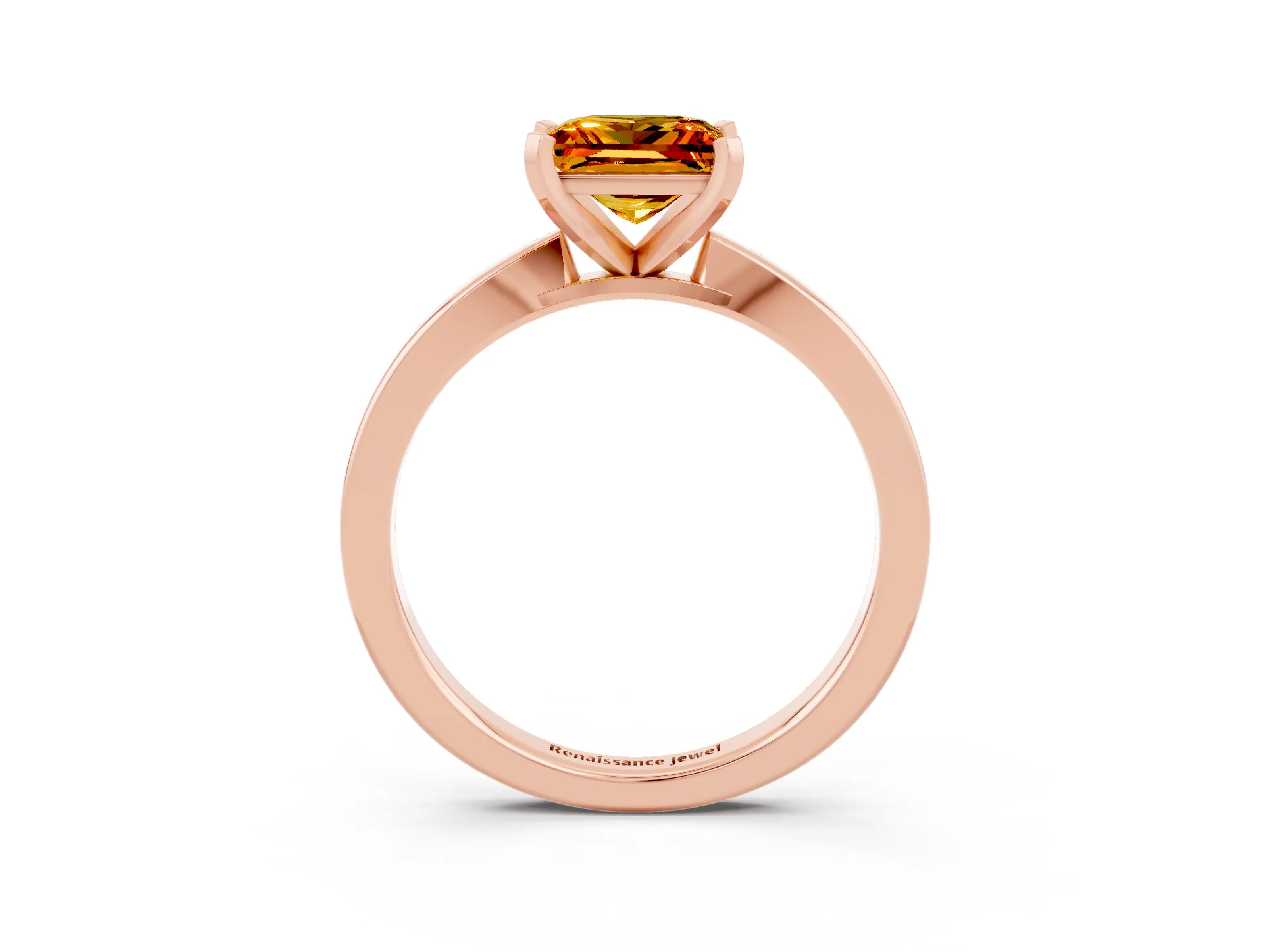 Rose gold Princess Cut Citrine Solitaire Engagement Ring with Classic Band and Four-Prong Setting_27