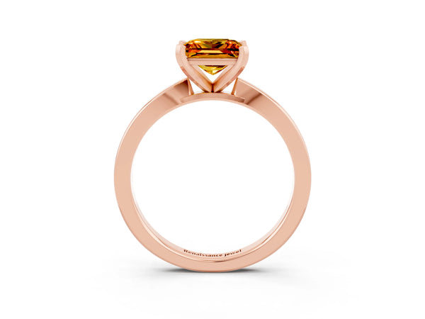 Rose gold Princess Cut Citrine Solitaire Engagement Ring with Classic Band and Four-Prong Setting