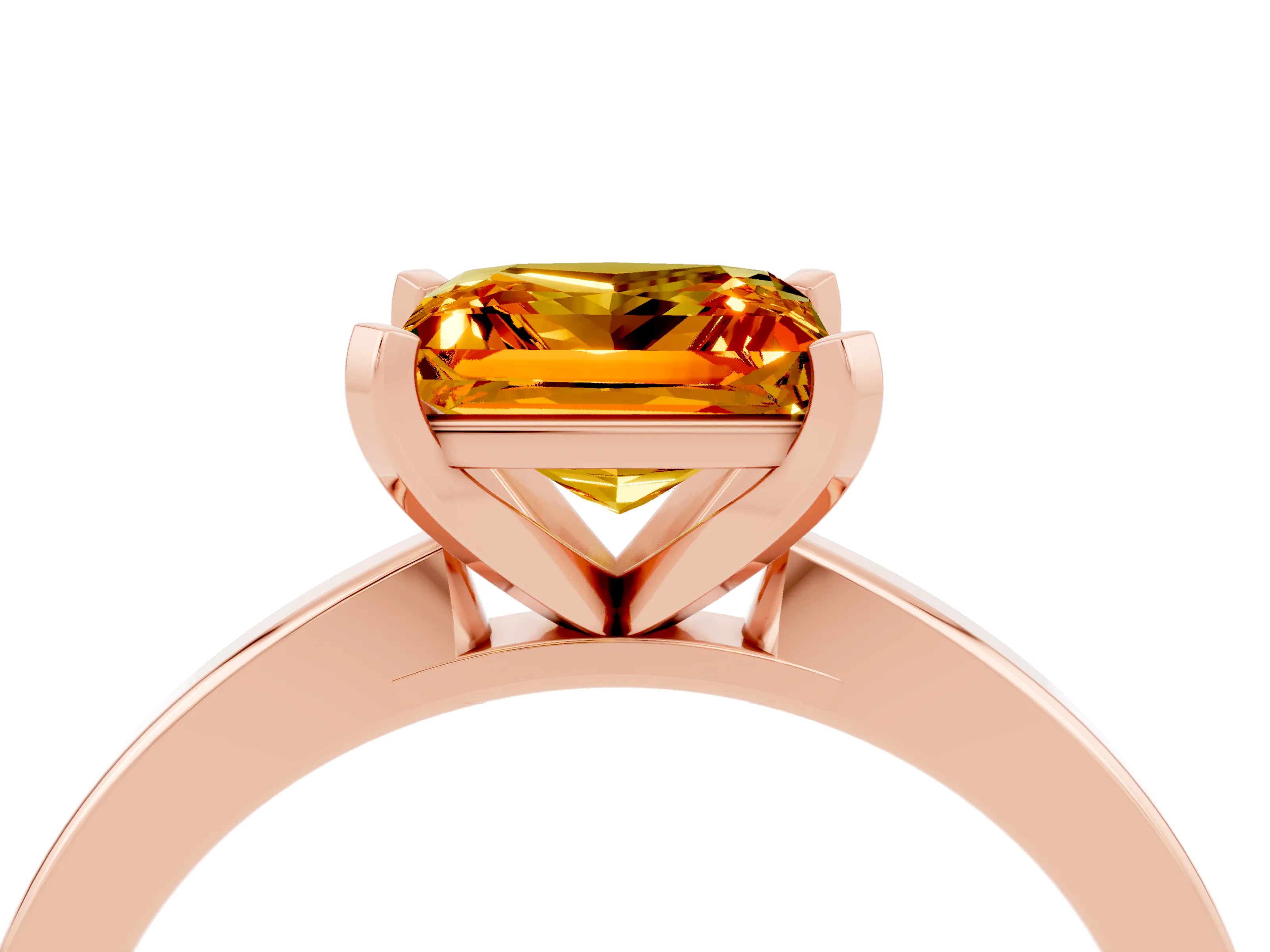 Rose gold Princess Cut Citrine Solitaire Engagement Ring with Classic Band and Four-Prong Setting_28