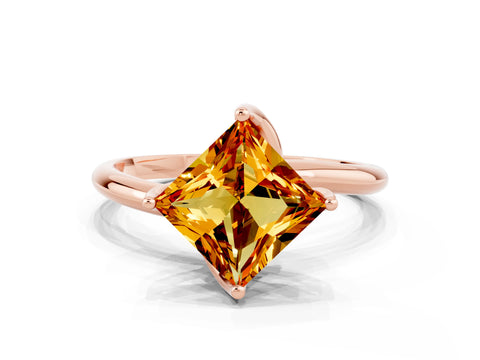 Rose gold Princess Cut Citrine Solitaire Engagement Ring with Four-Prong Setting and Classic Band_12