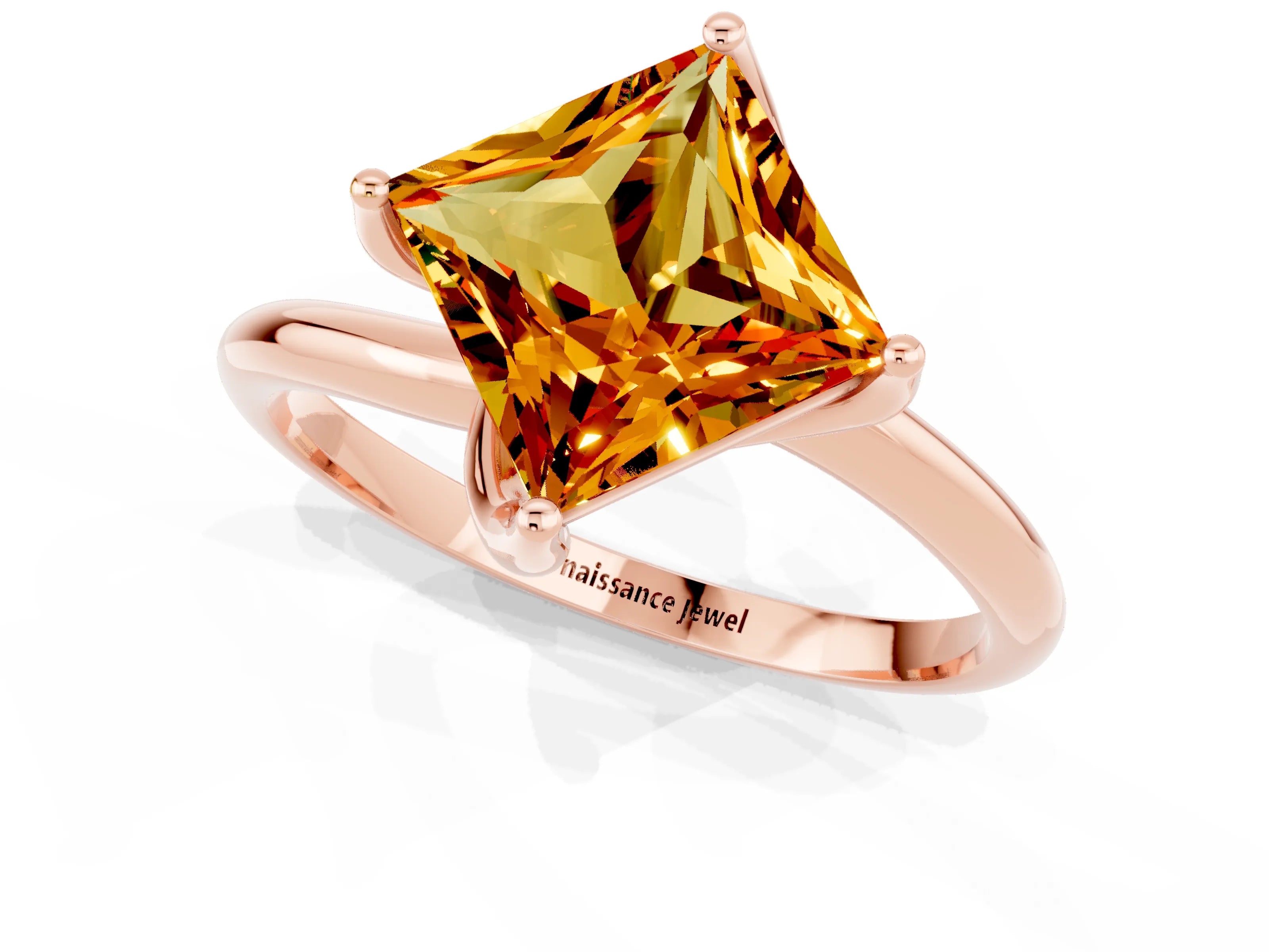 Rose gold Princess Cut Citrine Solitaire Engagement Ring with Four-Prong Setting and Classic Band_13