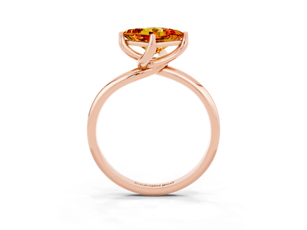 Rose gold Princess Cut Citrine Solitaire Engagement Ring with Four-Prong Setting and Classic Band