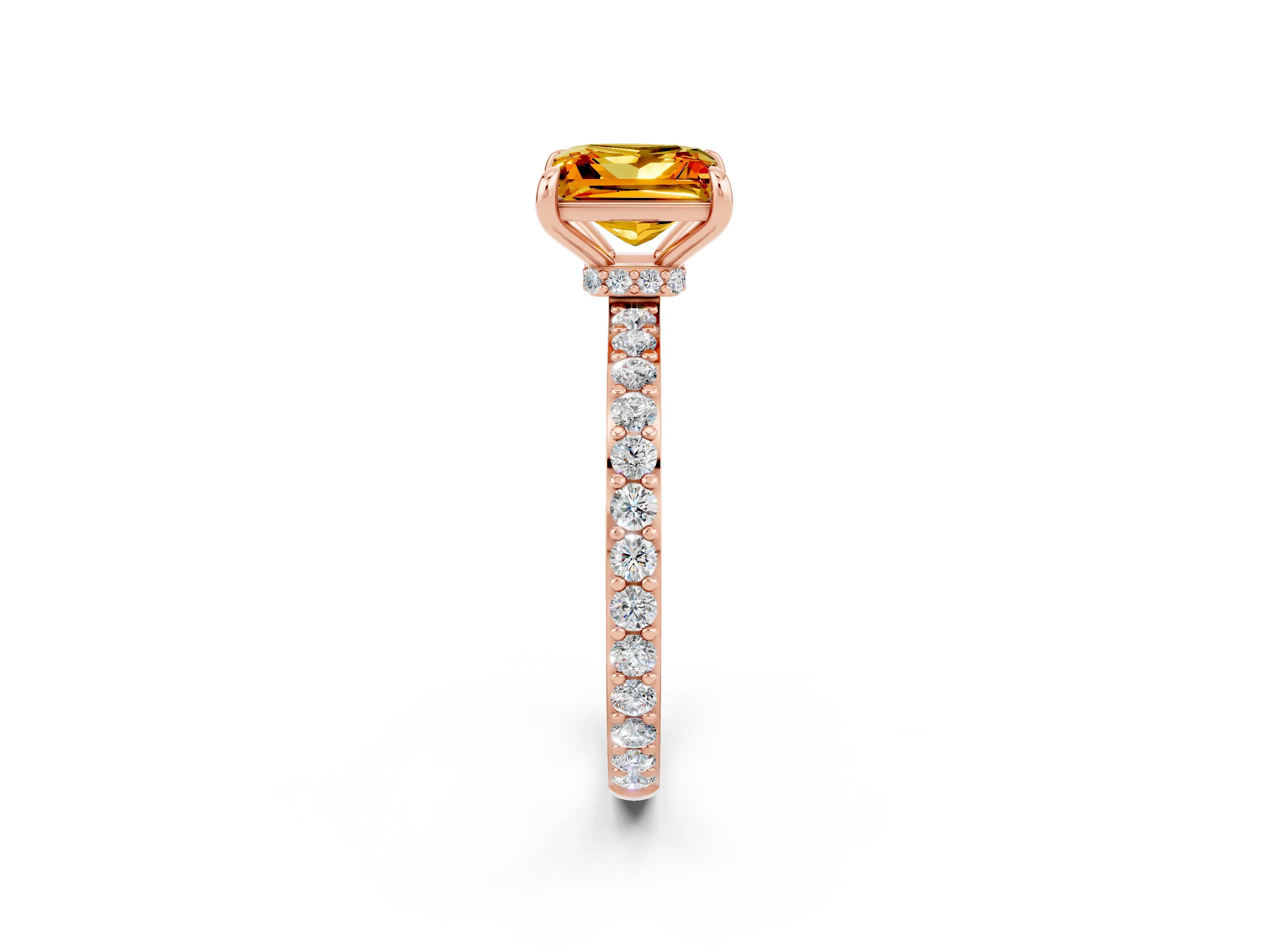 Rose gold Princess Cut Citrine Solitaire Engagement Ring with Pavé Band and Four-Prong Setting_2