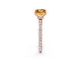 Rose gold Princess Cut Citrine Solitaire Engagement Ring with Pavé Band and Four-Prong Setting_2