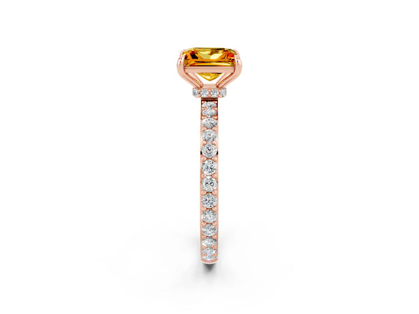 Rose gold Princess Cut Citrine Solitaire Engagement Ring with Pavé Band and Four-Prong Setting