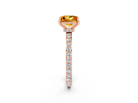 Rose gold Princess Cut Citrine Solitaire Engagement Ring with Pavé Band and Four-Prong Setting_2