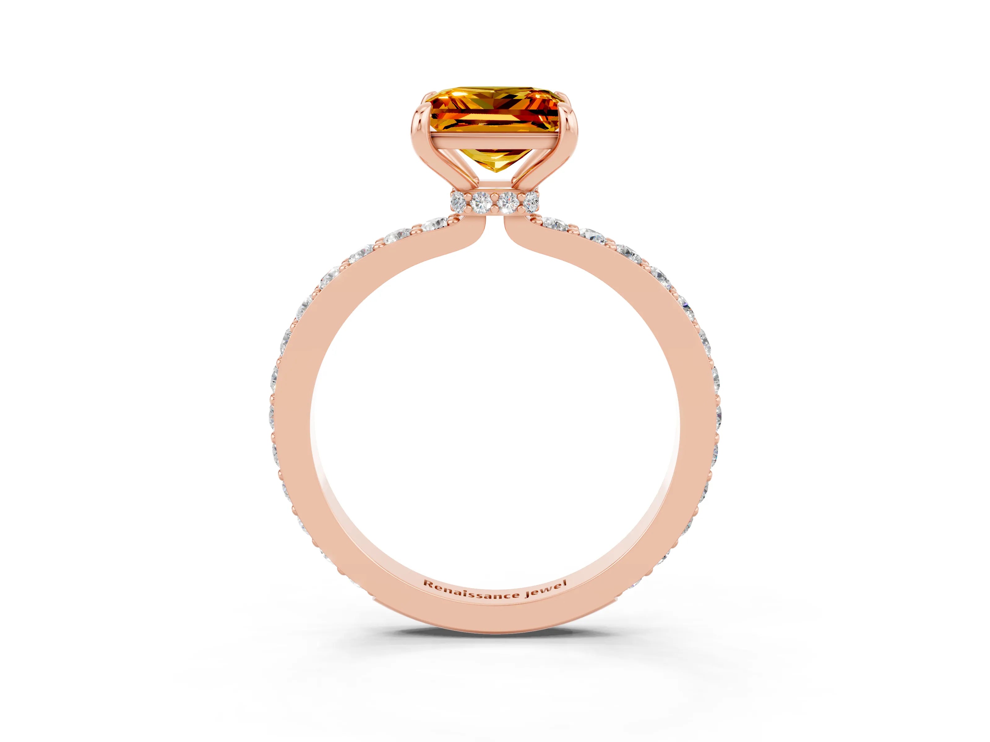 Rose gold Princess Cut Citrine Solitaire Engagement Ring with Pavé Band and Four-Prong Setting_3