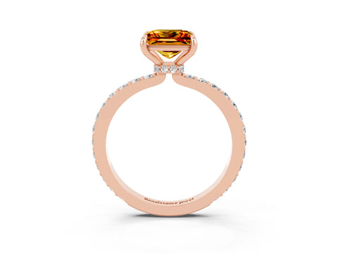 Rose gold Princess Cut Citrine Solitaire Engagement Ring with Pavé Band and Four-Prong Setting_3