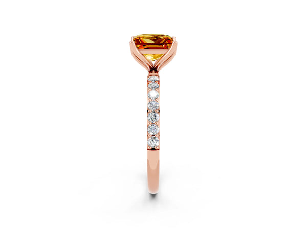 Rose gold Princess Cut Citrine Solitaire Engagement Ring with Round  Pavé Band and Prong Setting