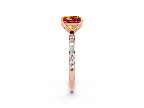 Rose gold Princess Cut Citrine Solitaire Engagement Ring with Pavé Band and Prong Setting_2
