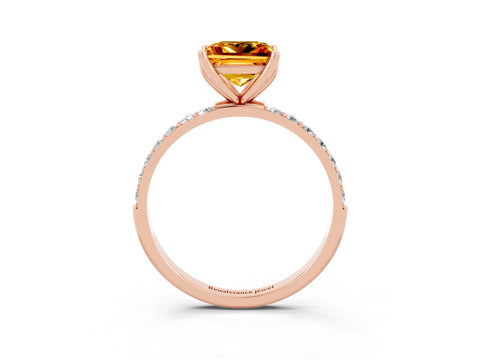 Rose gold Princess Cut Citrine Solitaire Engagement Ring with Pavé Band and Prong Setting_3