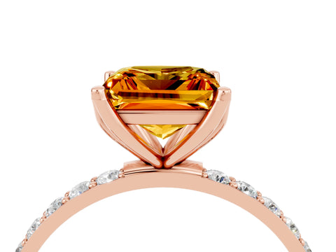 Rose gold Princess Cut Citrine Solitaire Engagement Ring with Pavé Band and Prong Setting_4
