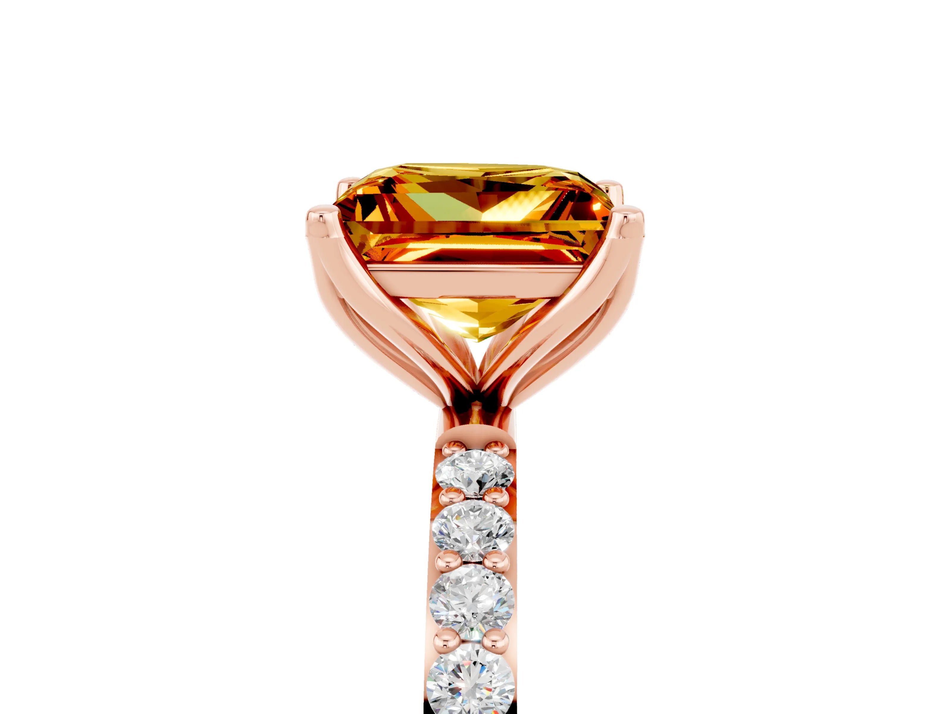 Rose gold Princess Cut Citrine Solitaire Engagement Ring with Pavé Band and Prong Setting_5