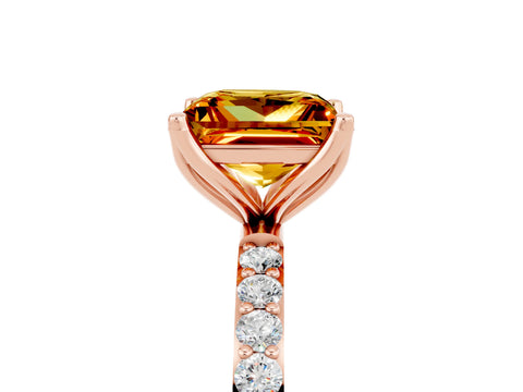 Rose gold Princess Cut Citrine Solitaire Engagement Ring with Pavé Band and Prong Setting_5