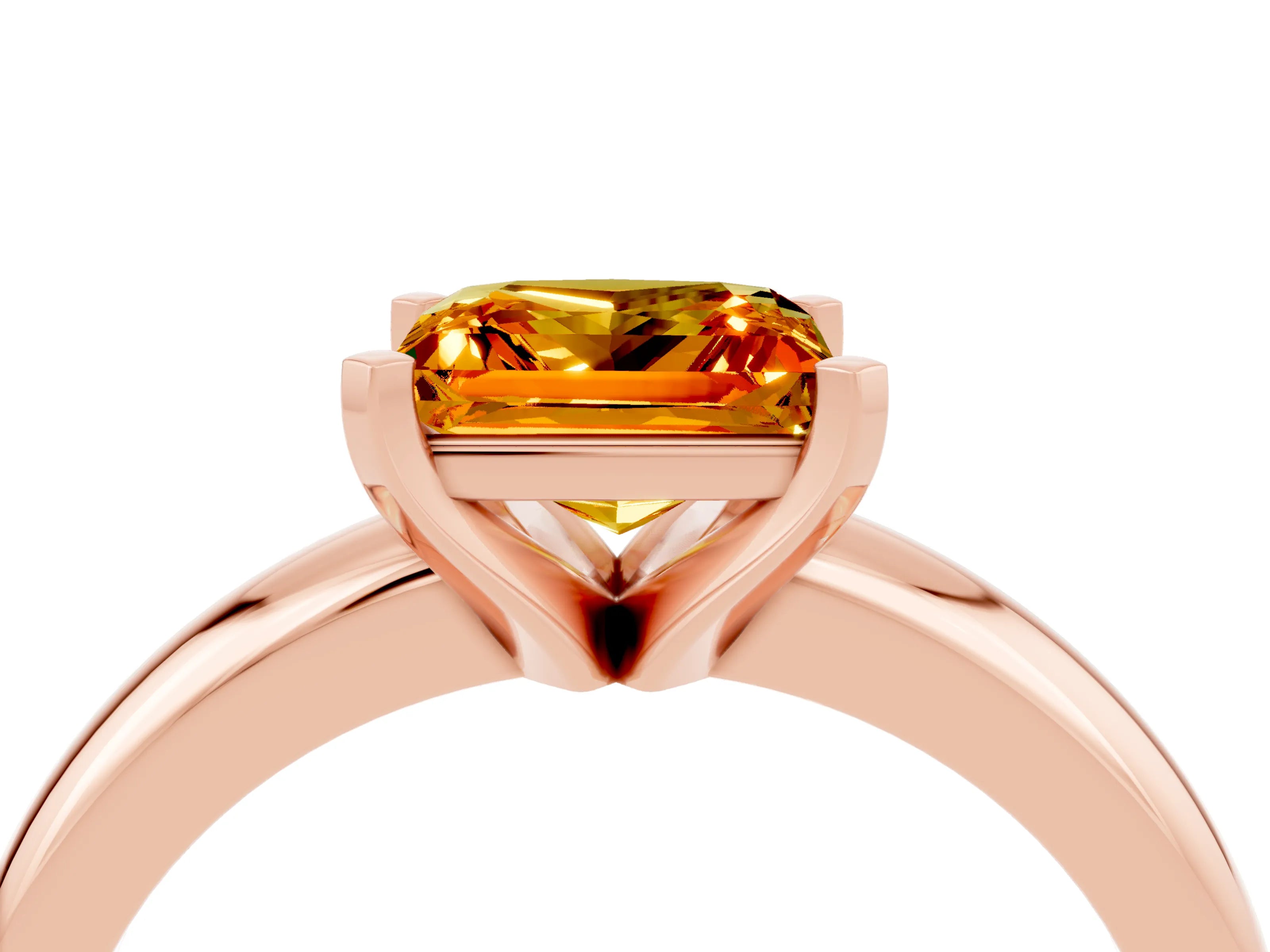 Rose gold Princess Cut Citrine Solitaire Engagement Ring with Round Band and Four-Prong Setting_4