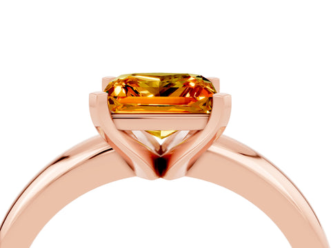 Rose gold Princess Cut Citrine Solitaire Engagement Ring with Round Band and Four-Prong Setting_4