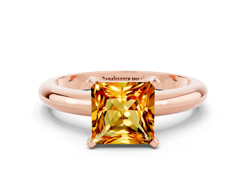Rose gold Princess Cut Citrine Solitaire Engagement Ring with Round Band and Four-Prong Setting