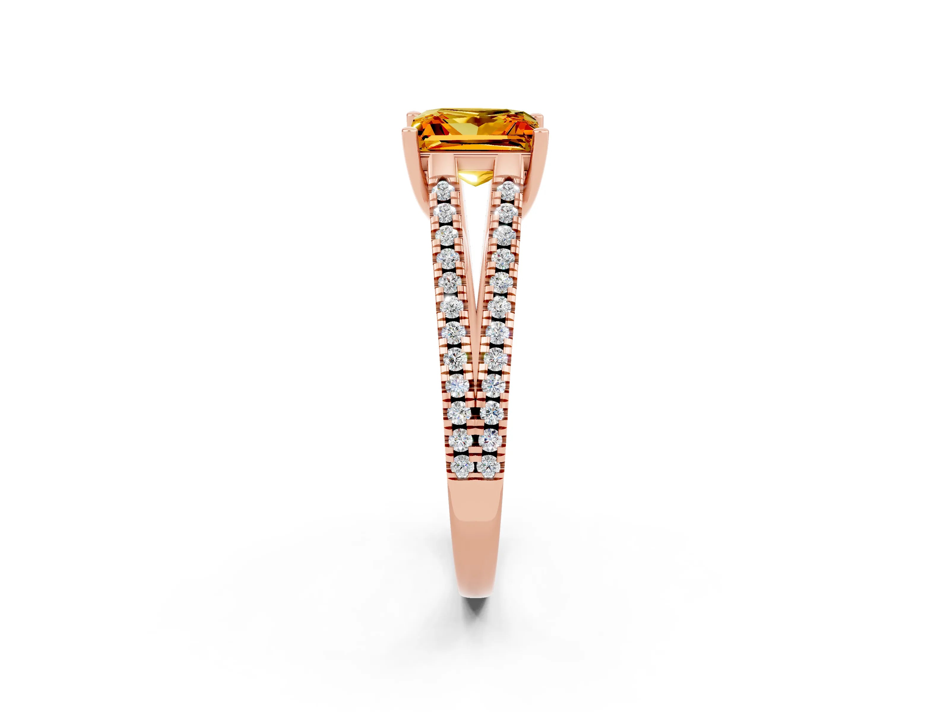 Rose gold Princess Cut Citrine Solitaire Engagement Ring with Split Shank Pavé Band_2