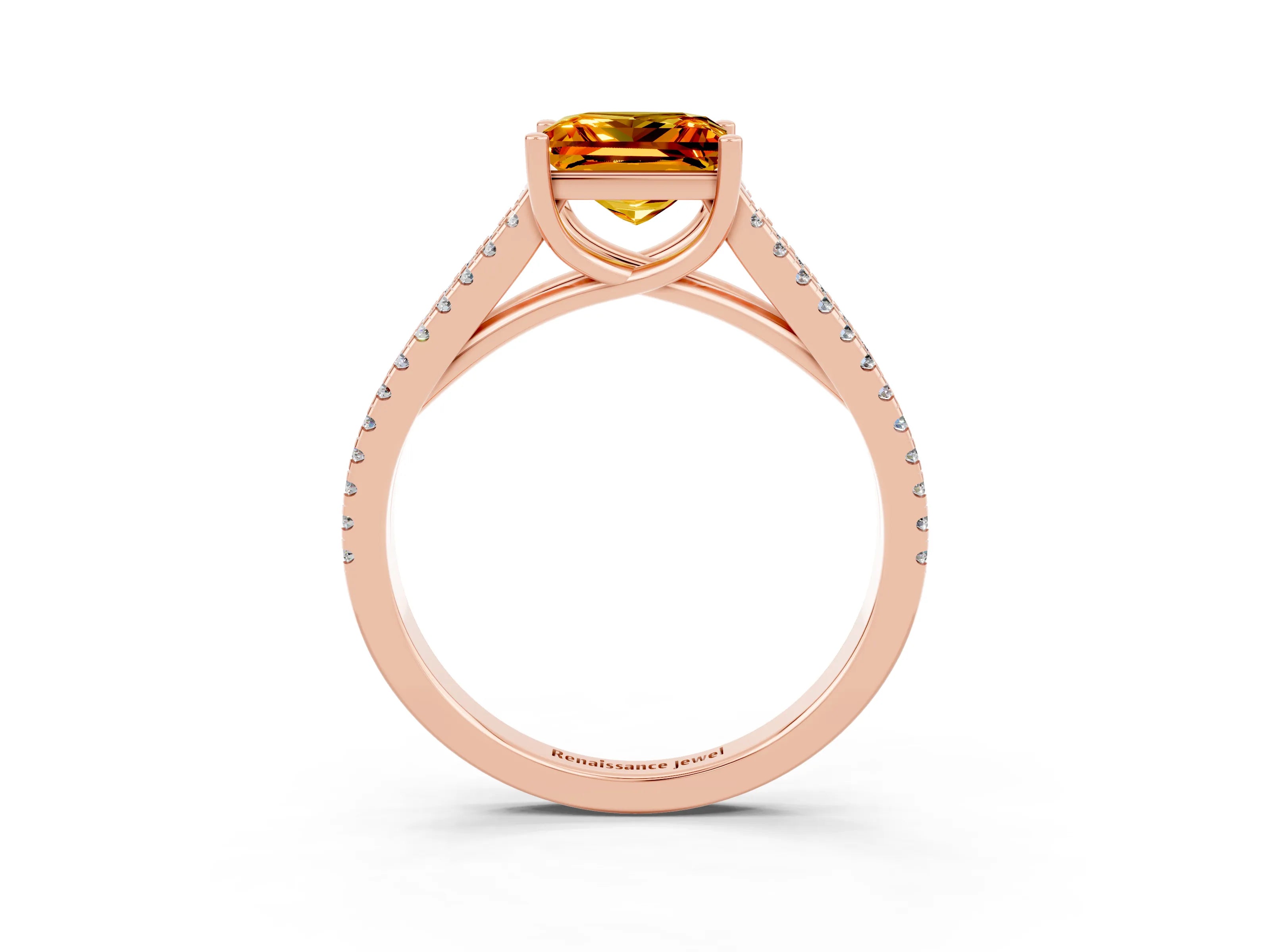 Rose gold Princess Cut Citrine Solitaire Engagement Ring with Split Shank Pavé Band_3