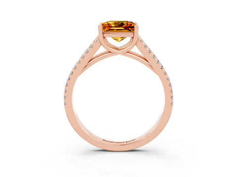 Rose gold Princess Cut Citrine Solitaire Engagement Ring with Split Shank Pavé Band_3