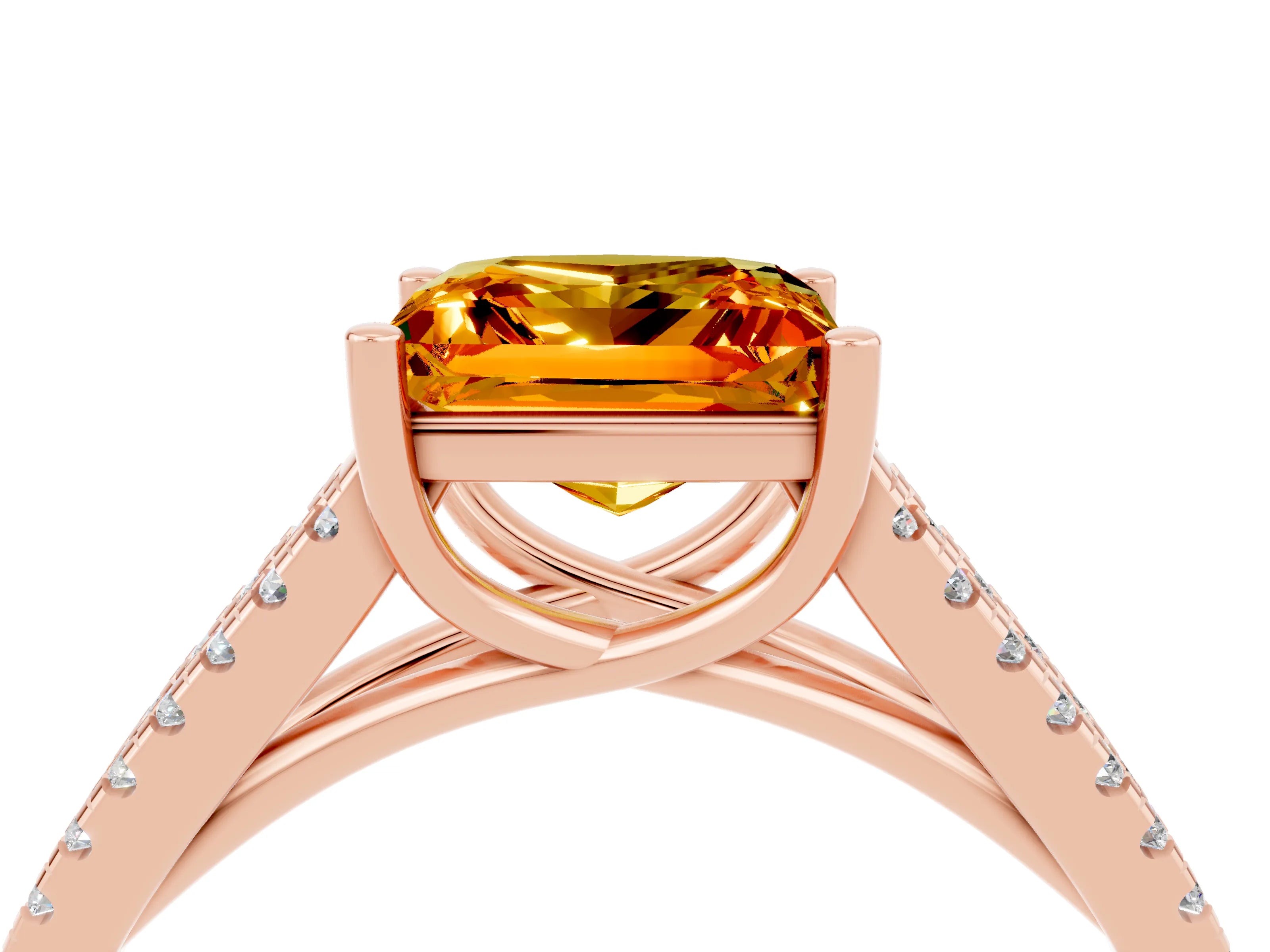 Rose gold Princess Cut Citrine Solitaire Engagement Ring with Split Shank Pavé Band_4