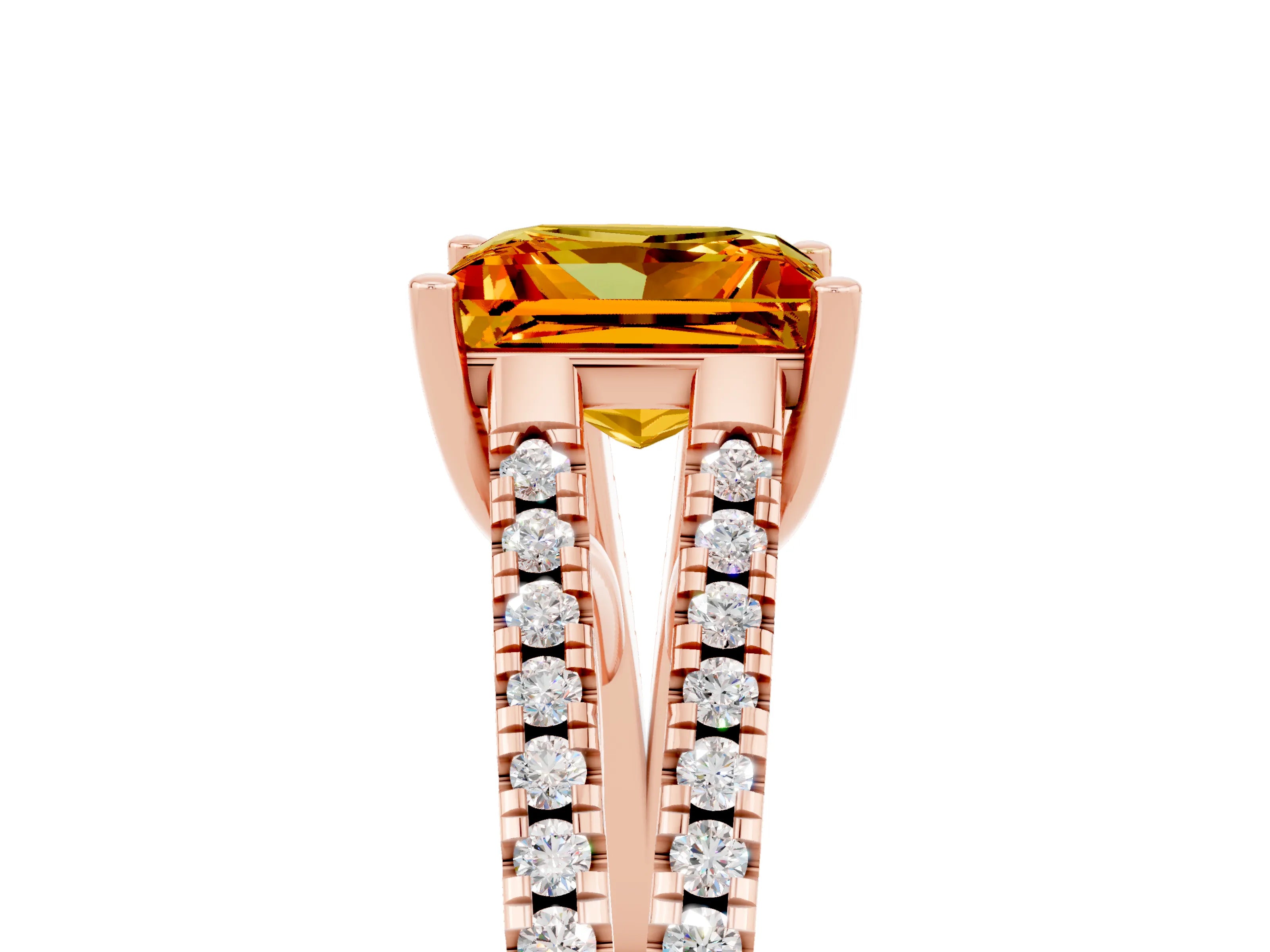 Rose gold Princess Cut Citrine Solitaire Engagement Ring with Split Shank Pavé Band_5