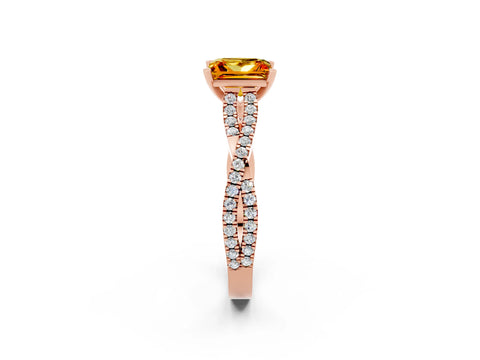 Rose gold Princess Cut Citrine Solitaire Engagement Ring with Twisted Pavé Band and Four-Prong Setting_14