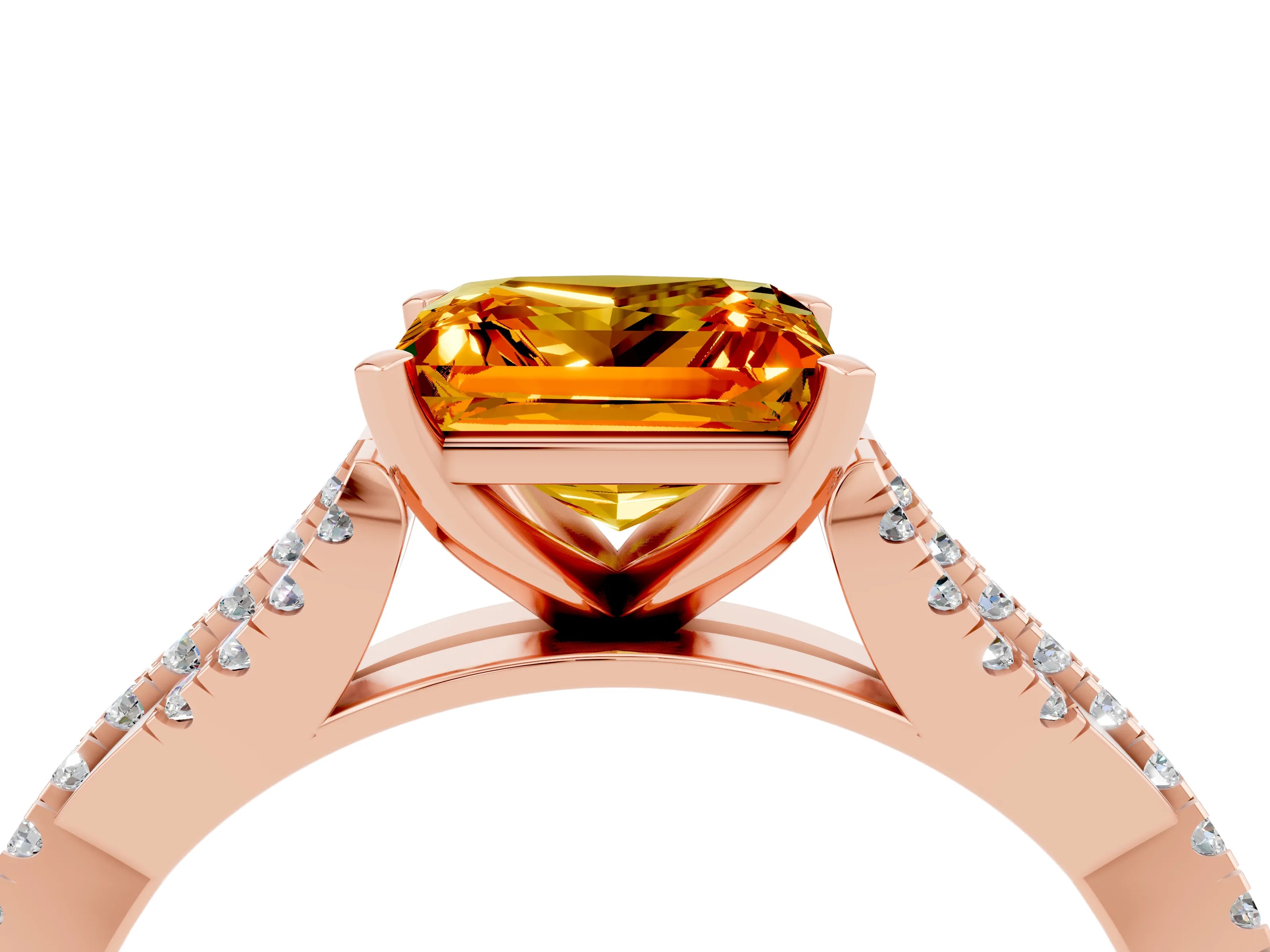 Rose gold Princess Cut Citrine Solitaire Engagement Ring with Twisted Pavé Band and Four-Prong Setting_16