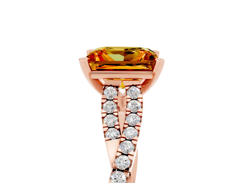 Rose gold Princess Cut Citrine Solitaire Engagement Ring with Twisted Pavé Band and Four-Prong Setting_17