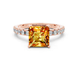 Rose gold Princess Cut Citrine Solitaire Pavé Band with Four-Prong Setting